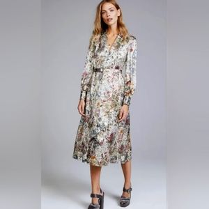 Tory Burch "Vanessa" Dress Metallic Floral Silver Size 8